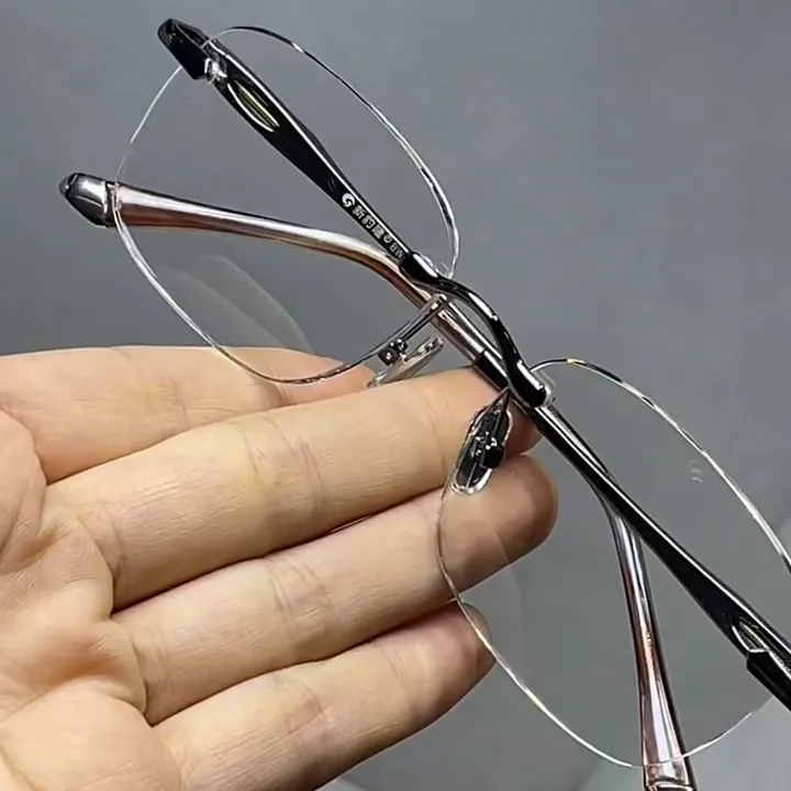 真水晶石头老花眼镜清凉润目中老年无框白水晶方圆款776枪色镜架