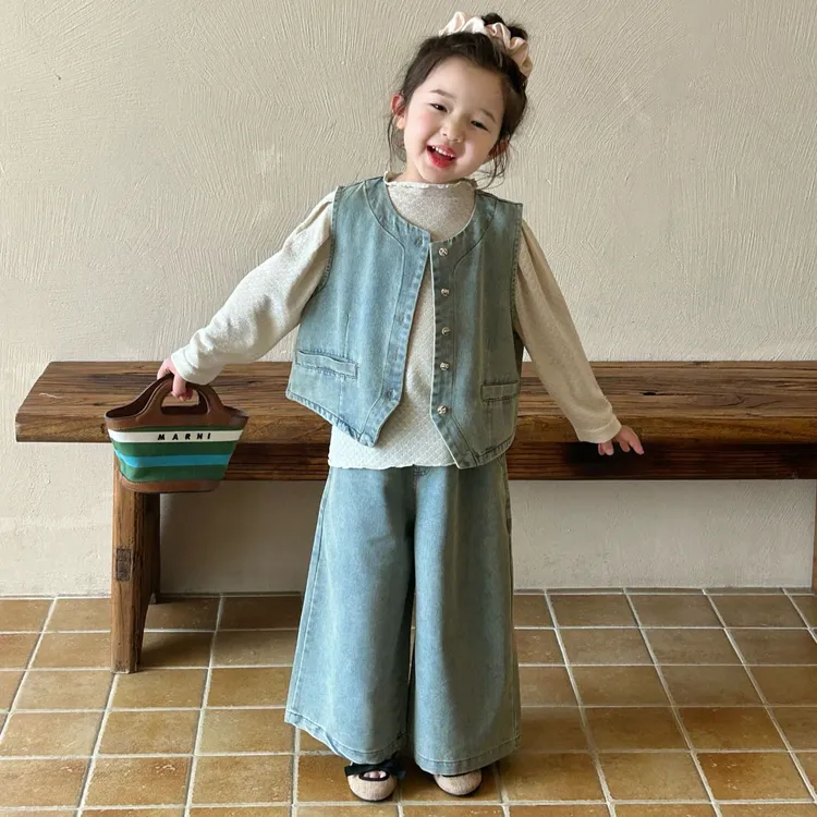 2025春季新款韩版童装女童牛仔马甲+牛仔裤2件套儿童幼儿园套装