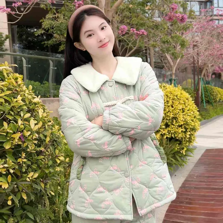 【清水芙蓉】韩蜜蜜新中式睡衣女家居服夹棉加厚小碎花国风保暖外穿