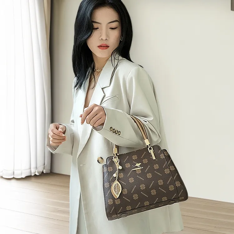 新款水桶三层分层款单根手工手提包肩包ol潮流托特包印花洋气百搭