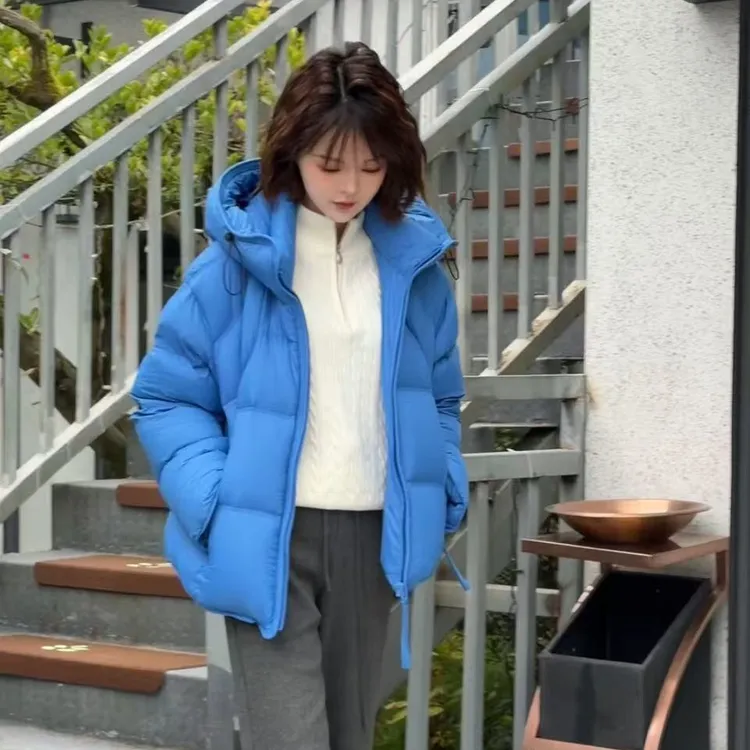 “95绒”【蓝眼泪】女短款连帽极简风拉链保暖羽绒服冬季9919 