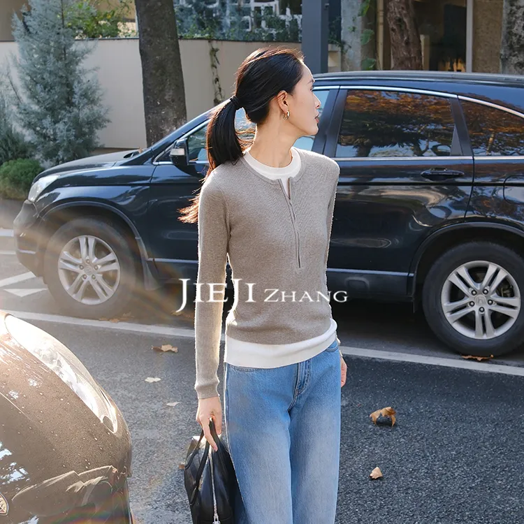 【JIEJI ZHANG】绵羊毛高级定制POLO领假两件秋冬百搭毛衫351367