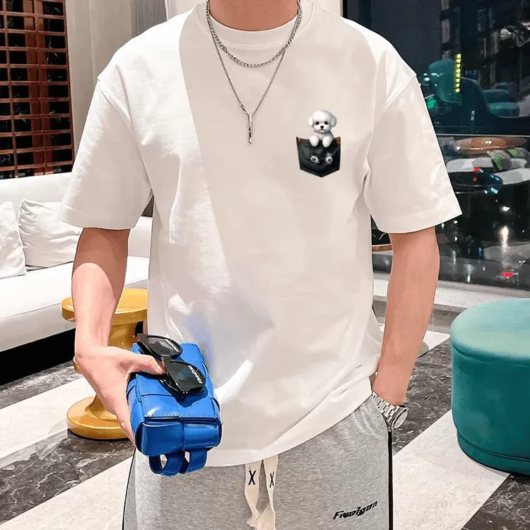 仓石一树轻奢可爱小狗短袖T恤青年夏季新款宽松休闲潮流印花半袖