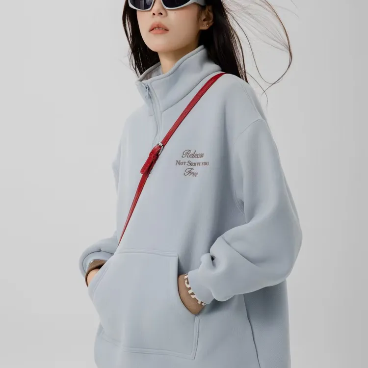 贝嘉尚立领加绒卫衣，冬季，拉锁，立领，时尚百搭，亲肤，宽松，套头