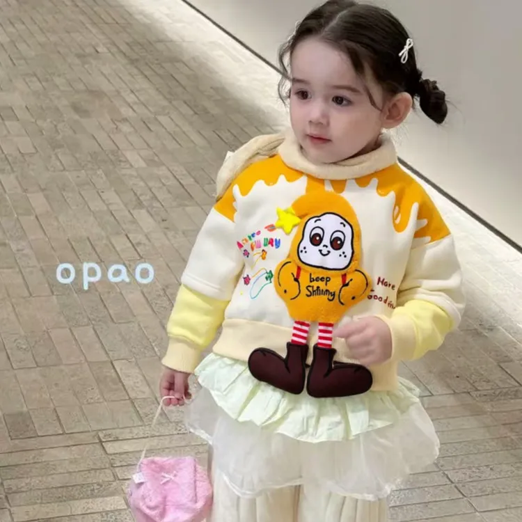 秋冬卡通动漫冬季加绒款卫衣甜美可爱女宝儿长袖套头圆领卫衣