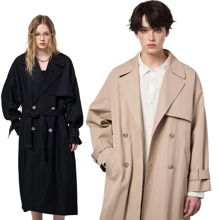 【DoubleCheck】YLDP 英伦学院风 双排扣中长款休闲风衣 落肩外套