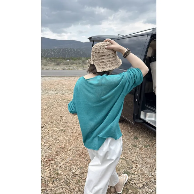 LAZYVISION*亚麻长袖女士罩衫T恤ZMD-28048@