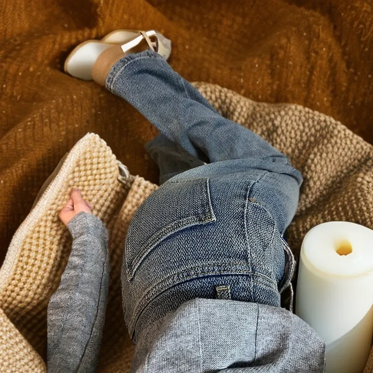 39复古高腰阔腿牛仔裤女秋季新款设计感韩系宽松显瘦直筒拖地裤