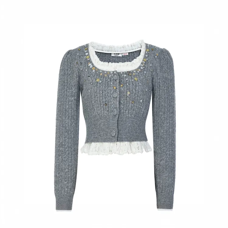 LeFame/拉飞姆2025冬季新款学院风假两件针织开衫FF25D31ZM123