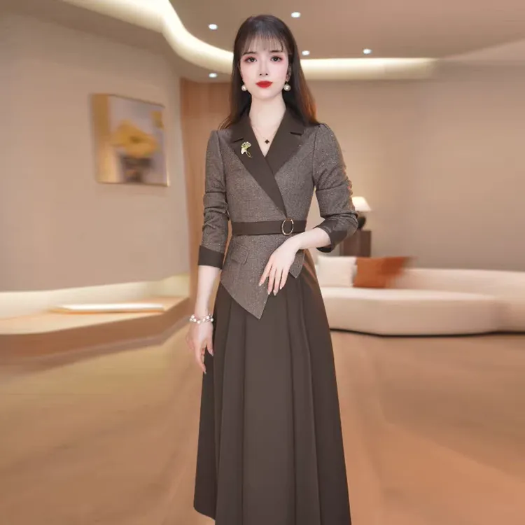 高档梭织奢华气质礼服裙2025秋季新款优雅遮肚子显瘦假两件连衣裙