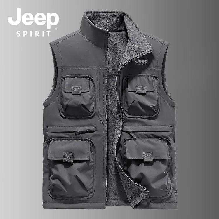 JEEPSPIRIT吉普爆款双面穿男士马甲多口袋户外工装秋冬季背心马夹