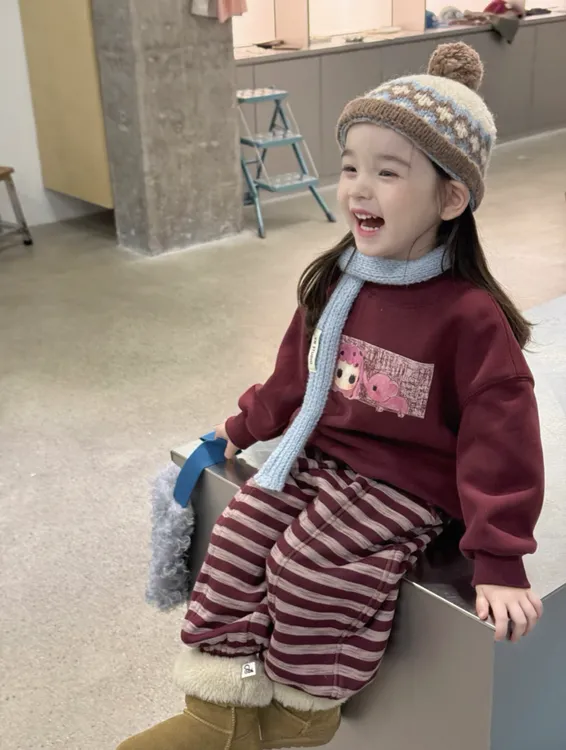 女童童装韩版套装2025秋冬新款加绒卫衣儿童加绒条纹两件套潮