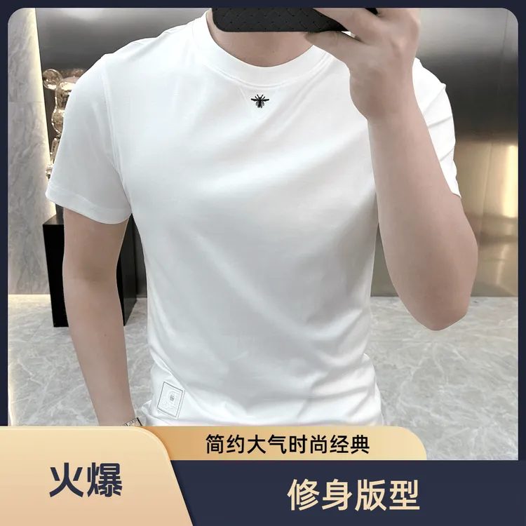 男士高品高档欧货男士圆领纯棉T恤半袖时尚休闲百搭刺绣春夏新款
