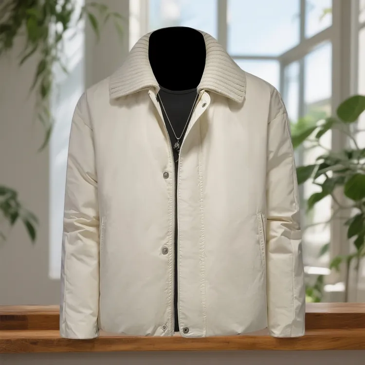 娜罗普西可拆卸针织领羽绒服男士冬季简约休闲翻领白鸭绒保暖外套