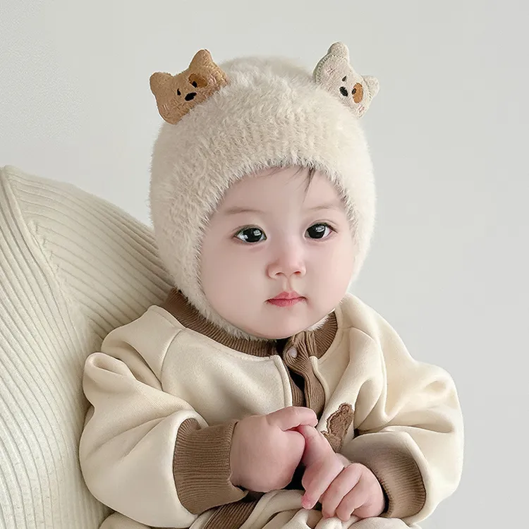 婴儿帽子秋冬季超萌婴幼儿护耳帽可爱保暖男女宝宝新生儿毛绒厚款