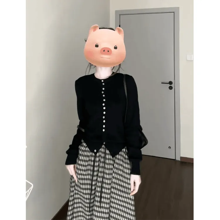秋季修身显瘦内搭打底衫上衣韩系黑色长袖针织开衫休闲宽松半身裙