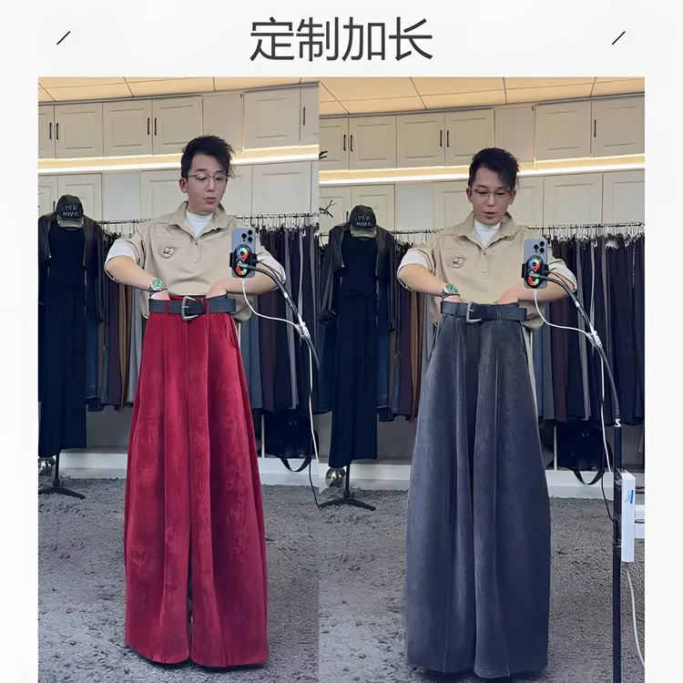 燕龙原创8060-5双面绒一件过冬神裤蚕丝绒高腰弯刀裤宽松休闲长裤