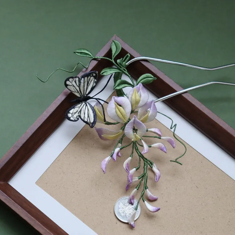 新中式非遗缠花紫藤花发钗手工古风超仙发簪