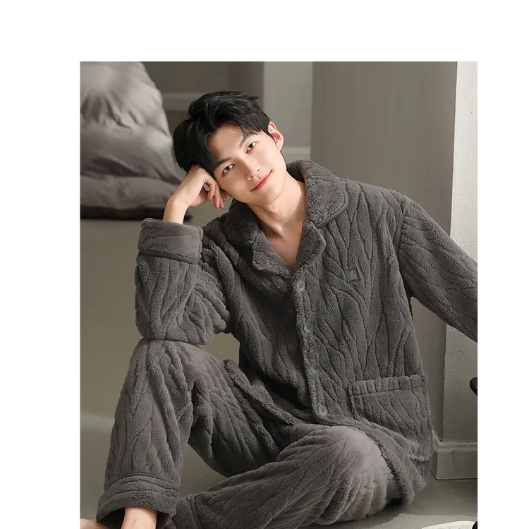 PENNSBIA宾西比亚仔睡衣男士冬季珊瑚绒加厚加绒男款秋冬法兰绒男