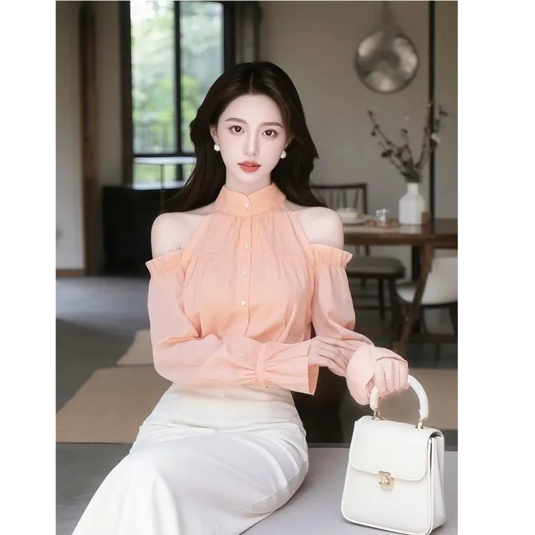2025小众设计感法式春季新款露肩袖衬衫绝美仙气轻奢气质小衫长袖