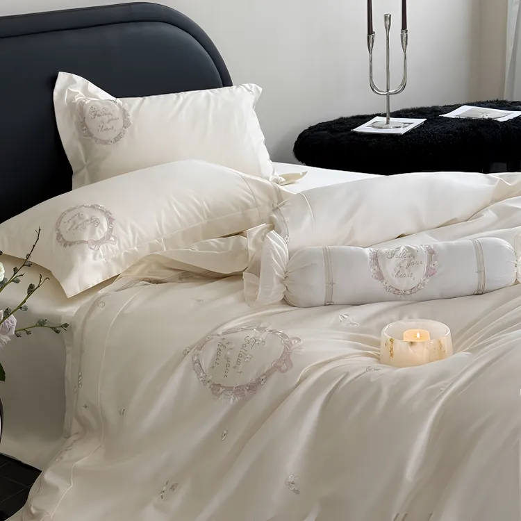 轻奢高级感100支长绒棉四件套全棉纯棉刺绣被套四季裸睡床上用品4