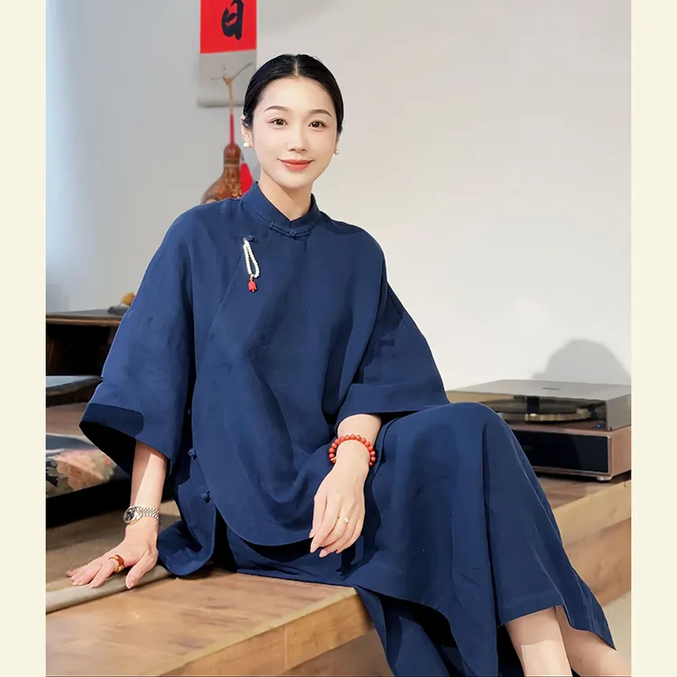 2025夏季新款禅意穿搭新中式独特绝美漂亮蓝色衬衫半身裙套装