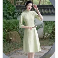 710-绿色 秋款 钉珠到大袖 A版 改良 旗袍 