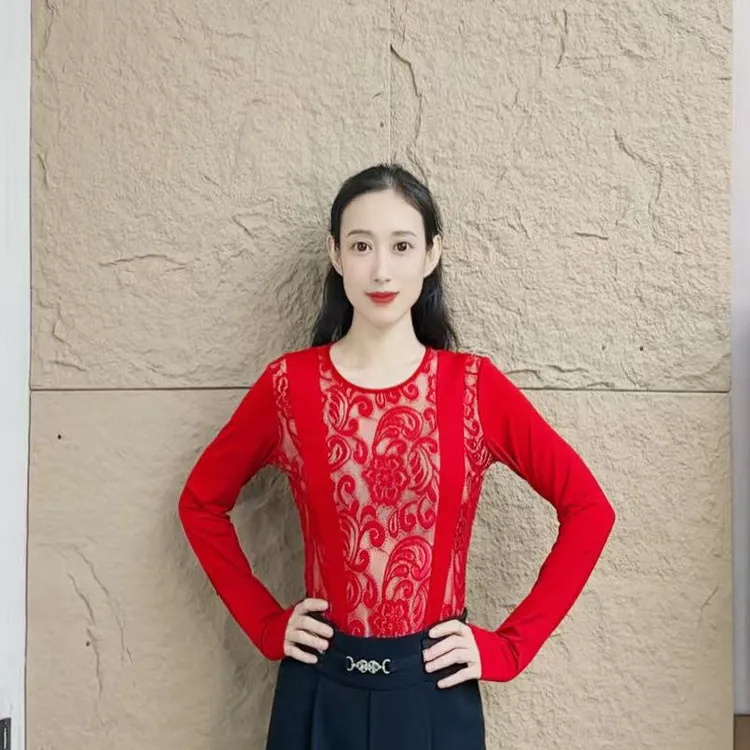 欢舞阁吉特巴摩登气质时尚女士圆领蕾丝交际广场舞舞衣长袖A0795