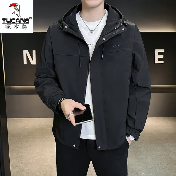 啄木鳥TUCANO春秋冬连帽加厚男士时尚休闲百搭青春运动韩版夹克帅