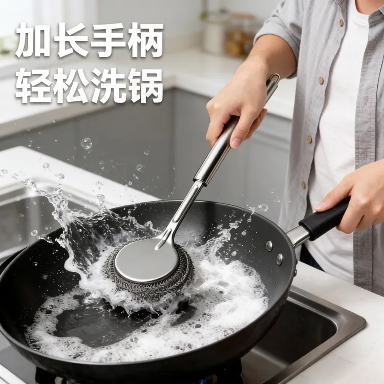 T92 德国加长不锈钢刷锅洗碗神器专用 不锈钢制品 清洁刷商品图