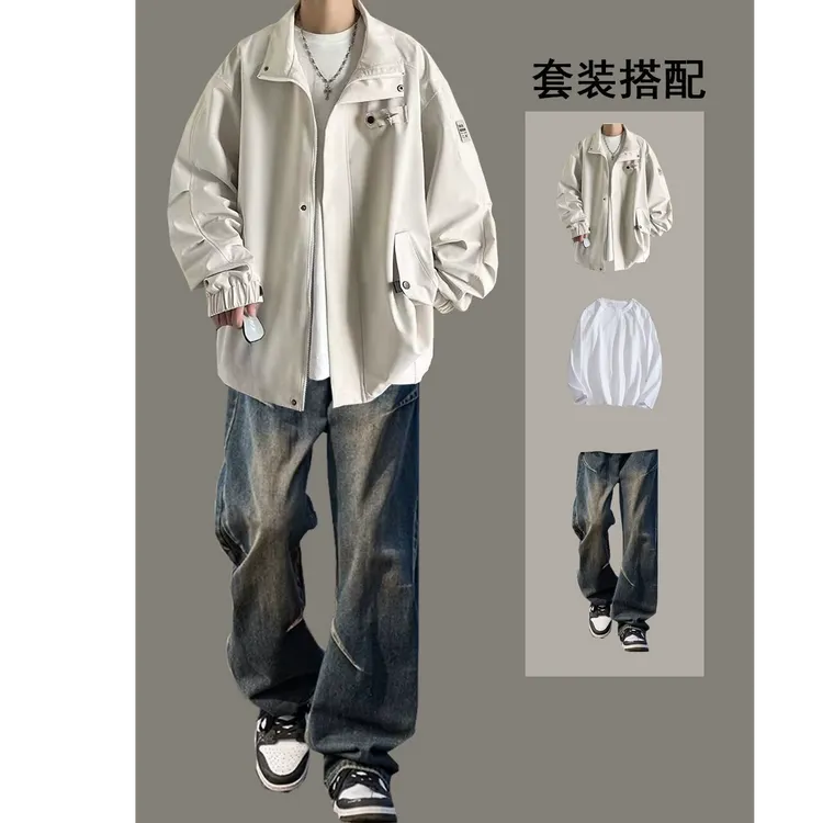 男生秋冬穿搭个性 cleanfit 小众高级感高知感外套牛仔裤套装213