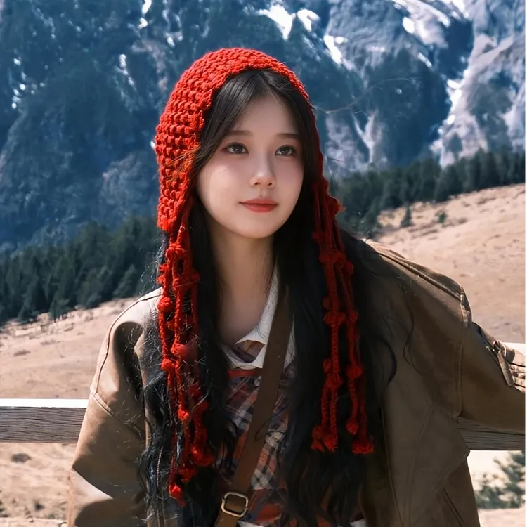 冬季流苏圆顶包头帽秋季秋冬帽子ol日系民族风公主风红色复古女士