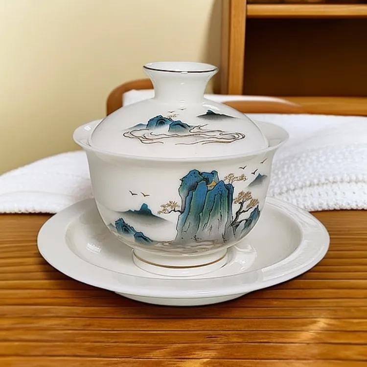 羊脂玉白瓷三才盖碗高档家用陶瓷功夫茶具泡茶碗茶器