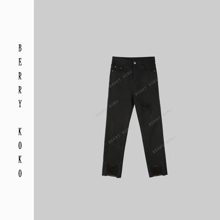 【MISSKO】复古百搭拼接豹纹炒色工艺显瘦直筒八分烟管裤休闲裤K35