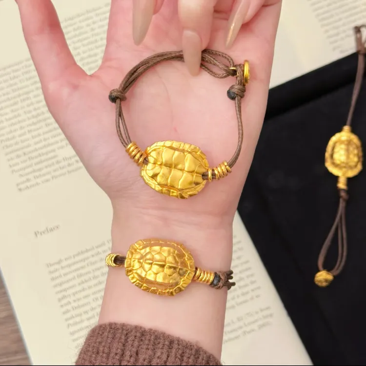 铜合金布艺手链 富甲一方金色龟壳编绳手链女复古时尚百搭手绳