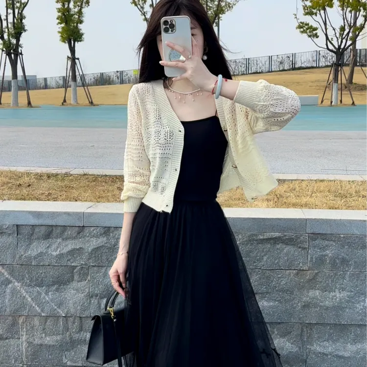 谷美澳秋款小众开衫长袖针织衫设计感显瘦洋气时尚镂空开衫韩版
