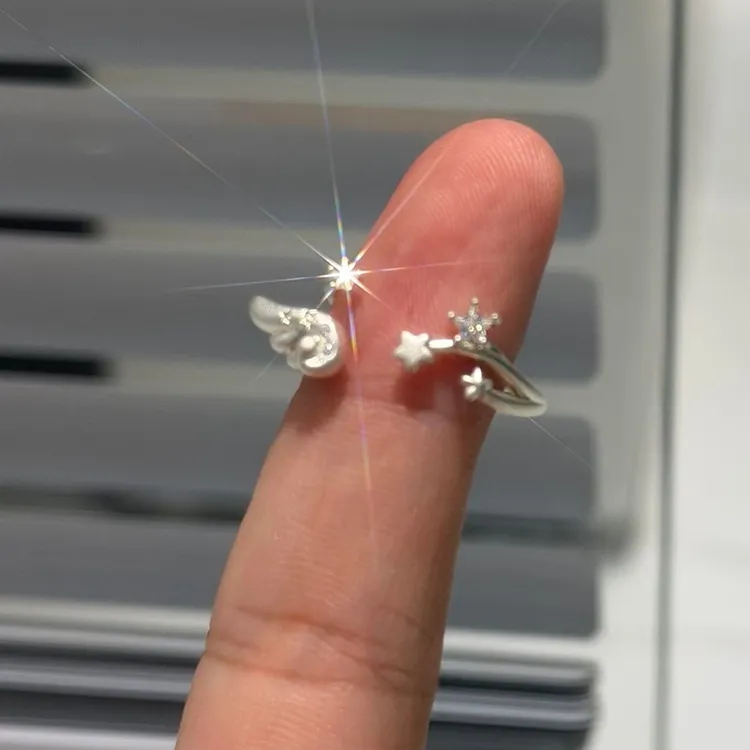 铜合金戒指 冷淡风天使翅膀星星戒指女轻奢小众精致高级感食指戒