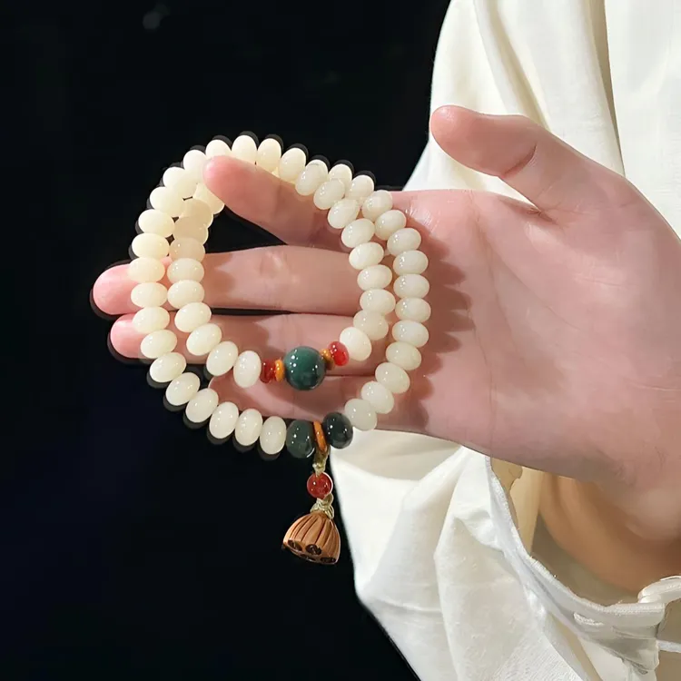 【奶油莲花菩提】爆款女式国风莲花菩提根 双圈绕指柔文玩手链串珠