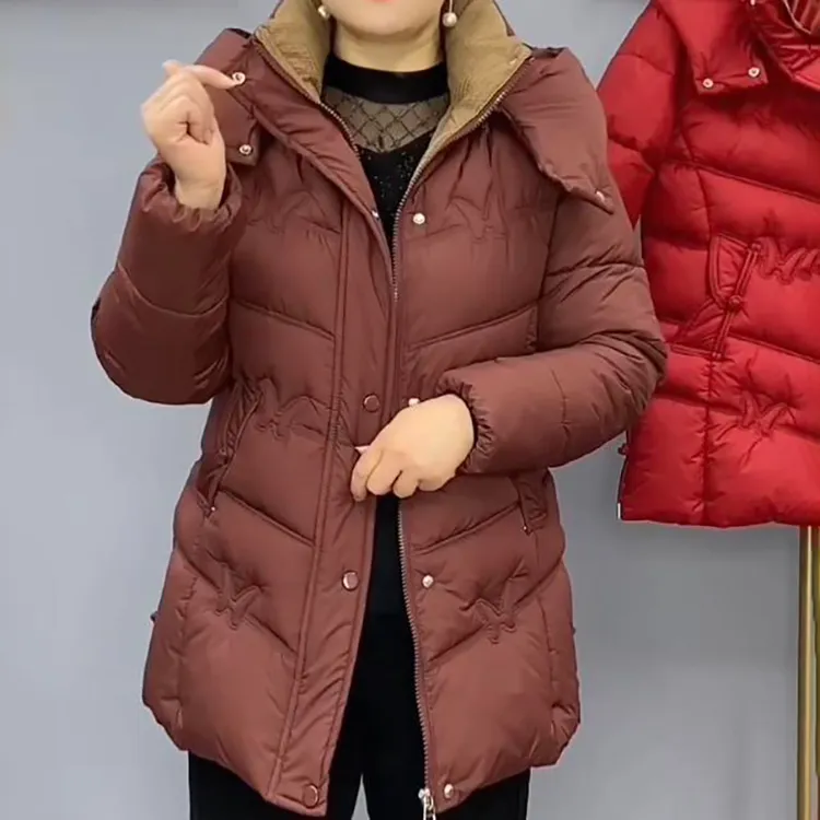 冬季新款时尚洋气减龄气质百搭中老年妈妈加棉加厚连帽棉服外套