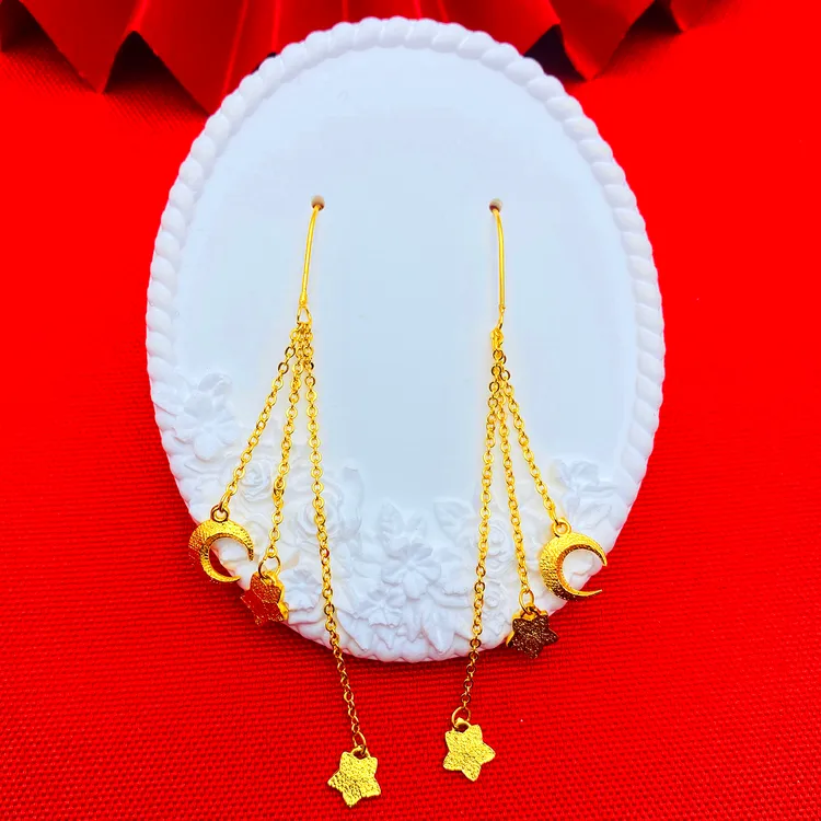 铜合金耳饰 【星月U形耳线】精美气质星星耳环金色时尚百搭优雅复古