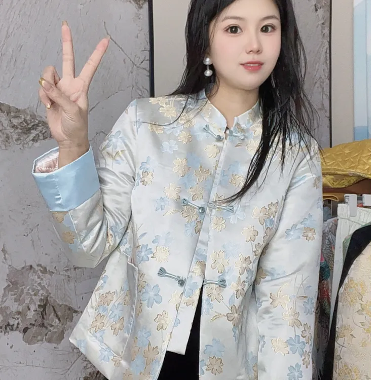 【兰花-棉衣】新中式女加棉外套修身型冬重工质感时尚气质短款棉衣