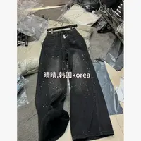 【晴晴自留】冬季设计感满天星加绒/单料牛仔阔腿裤b3139 后背无钻