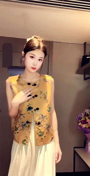 新中式中国风印花盘扣女2025夏季新款唐装复古提花洋气马甲衬衣