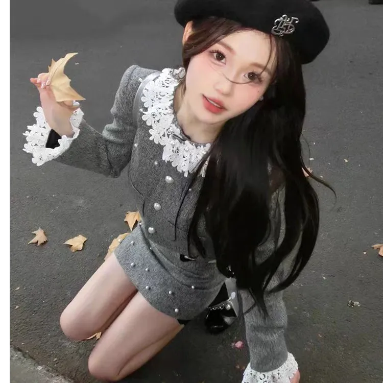 法式千金风短外套女2025新款春季高级感蕾丝时尚两件套套装重工