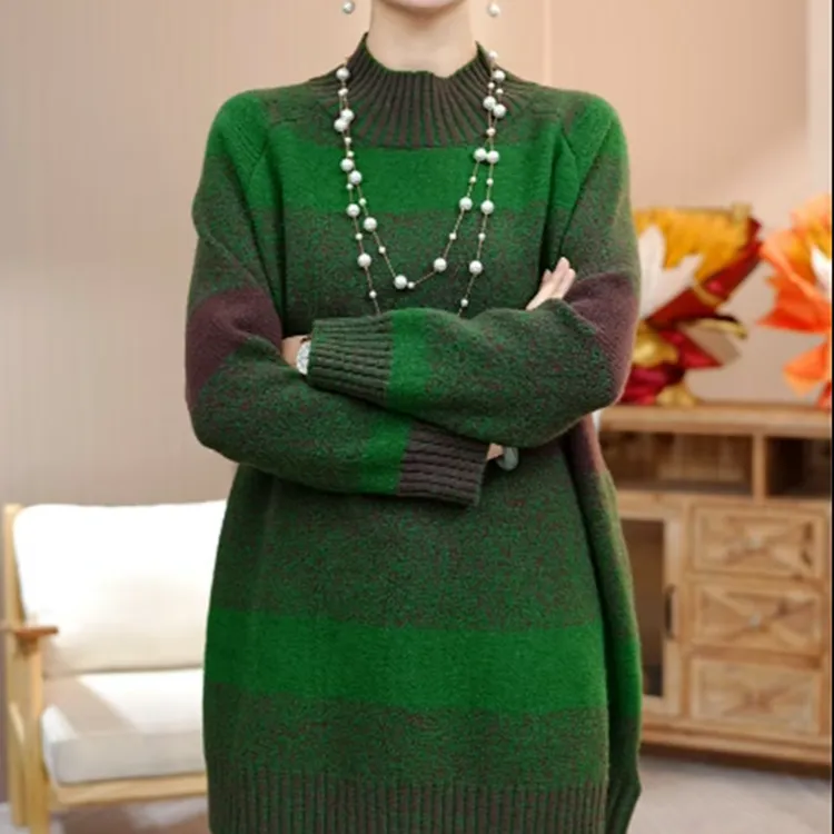 时尚常规圆领秋季加厚保暖毛针织衫百搭半高领休闲风中长款毛衣