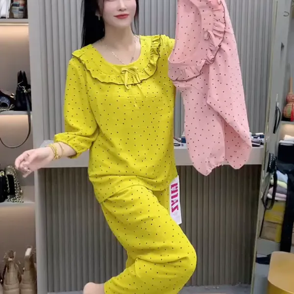 长袖长裤睡衣秋季成人点点长袖睡衣家居服套装气质休闲套装家居服