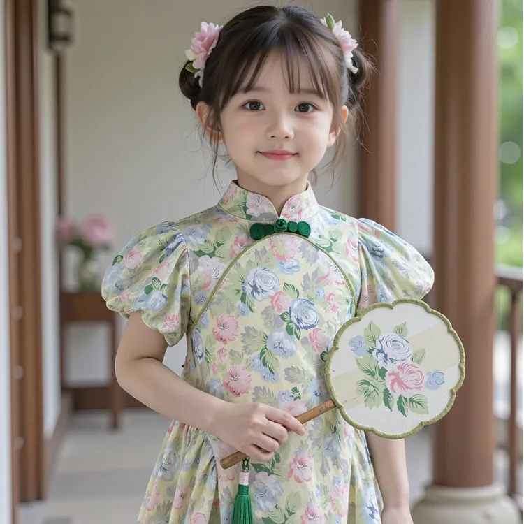 中国风夏款儿童裙子女童夏季时尚气质印花设计女宝裙子夏日小裙子