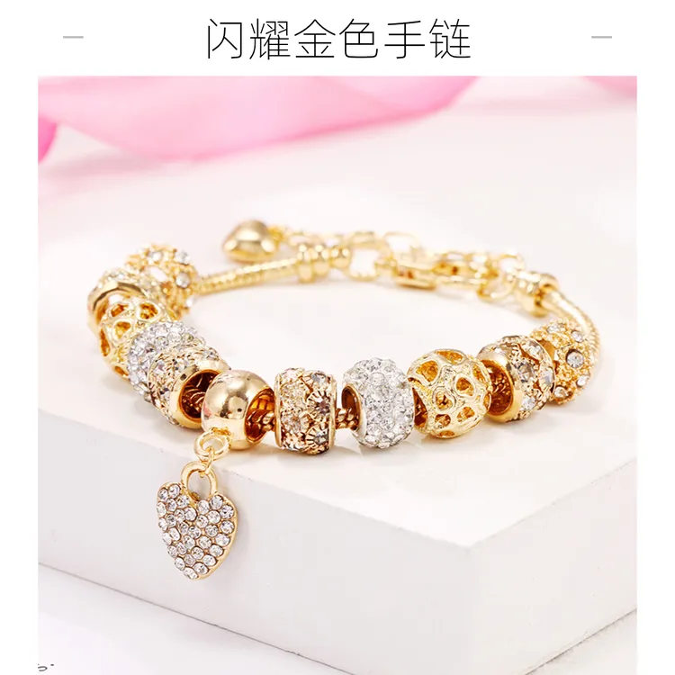 亚马逊跨境爆款手链DIY合金大孔珠手链金色欧洲珠抽纸