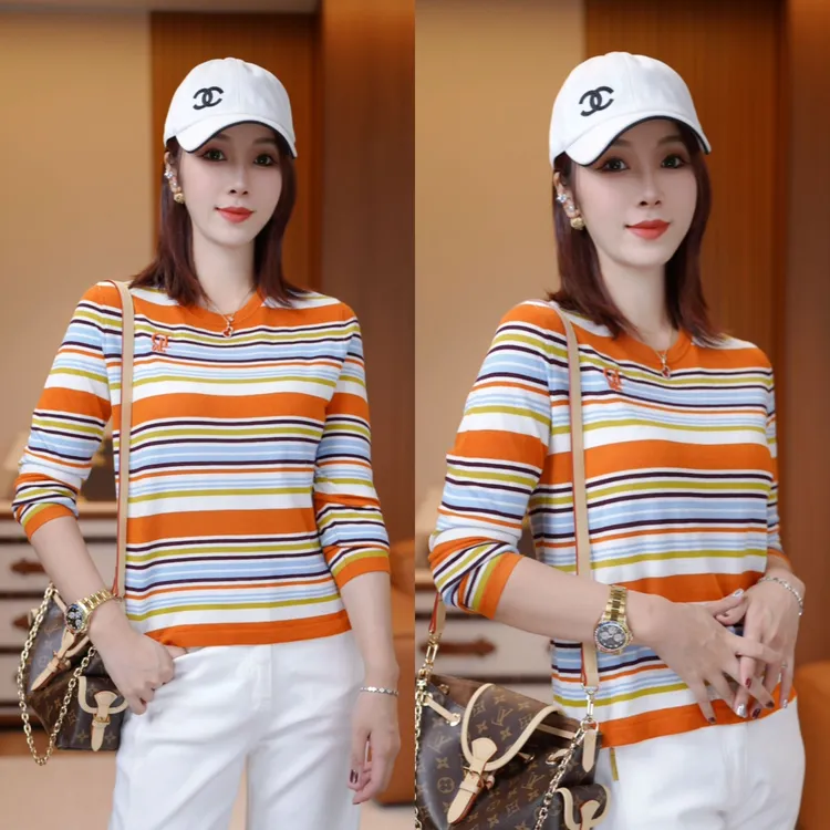 JDND轩羽【拼色针织衫】羊毛拼色高级感条纹针织小衫XY25530