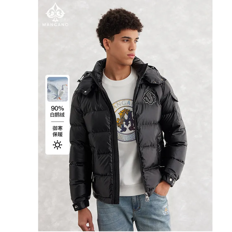 曼加龙25冬季90白鹅绒连帽加厚男士外套高贵轻奢外套羽绒服3335
